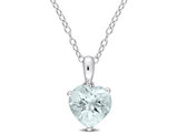 1.50 Carat (ctw) Aquamarine Heart Solitaire Pendant Necklace in Sterling Silver with Chain